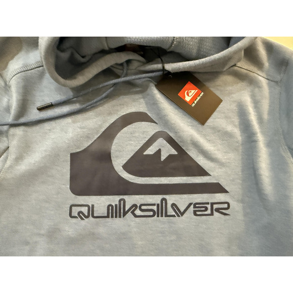 Quiksilver Hoodie Mens SM Blue Pullover Sweatshirt Logo Surf Skate Big Logo NWT - Picture 2 of 6